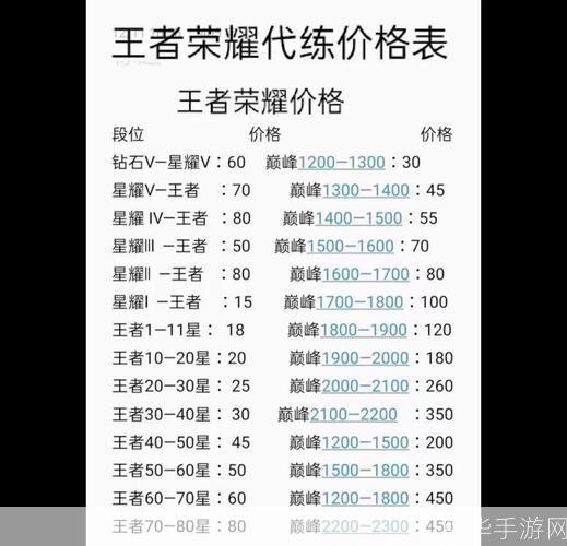 王者荣耀代打价格表图:王者荣耀代打价格一览 - 京华手游网