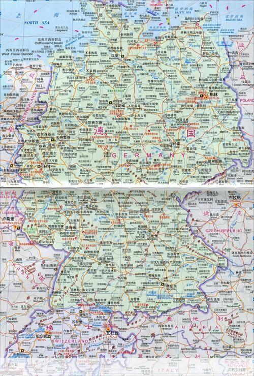 德国地图高清中文版: 德国地图高清中文版：探索欧洲心脏地带的地理之美